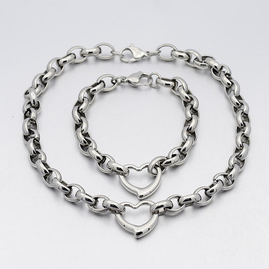 Amanda Stainless Steel Heart Necklace and Bracelet Set