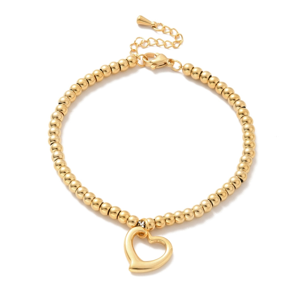 Aiko Stainless Steel Beaded Bracelet with Heart Charm