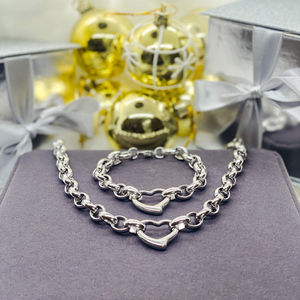 Amanda Stainless Steel Heart Necklace and Bracelet Set