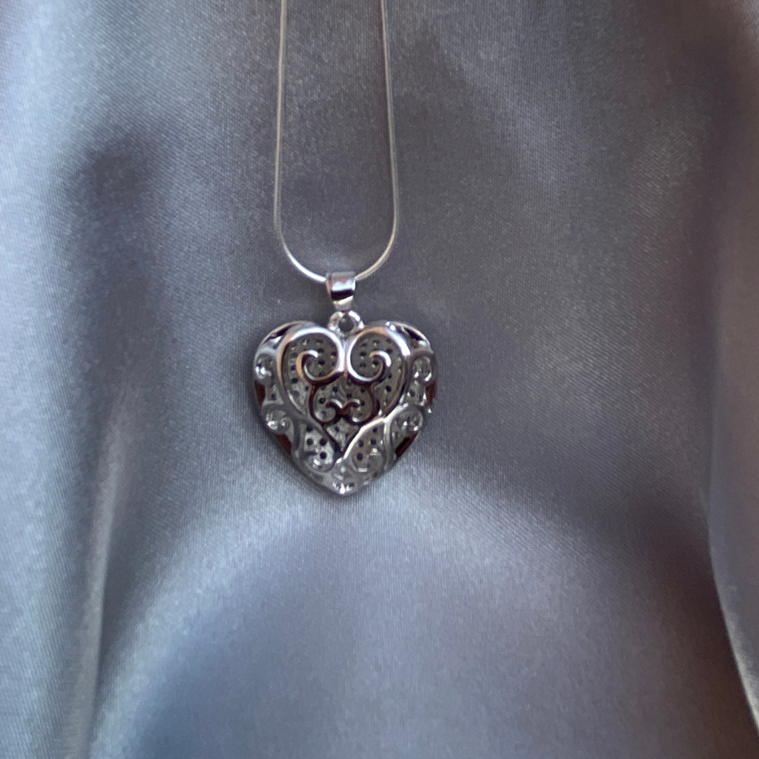 Sterling Silver  Necklace with Cubic Zirconia Heart