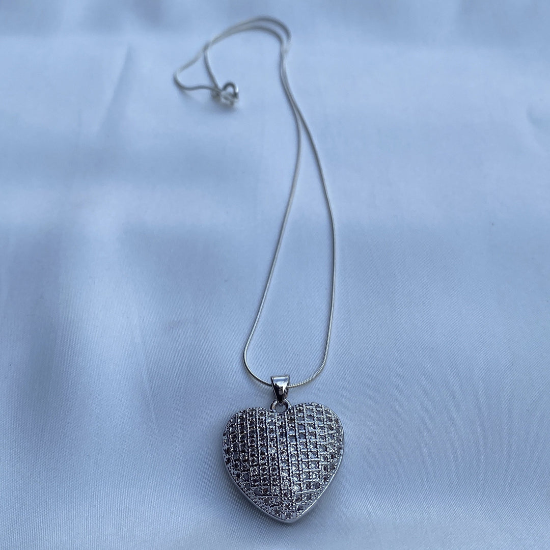 Sterling Silver  Necklace with Cubic Zirconia Heart