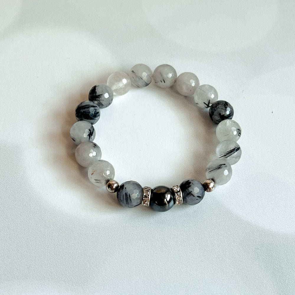 Ashley Black Rutilated Quartz Beaded Bracelet