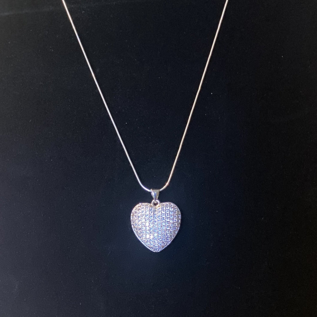Sterling Silver  Necklace with Cubic Zirconia Heart
